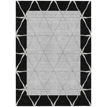 9' X 12' Black And Silver Geometric Washable Indoor Outdoor Area Rug HomeRoots