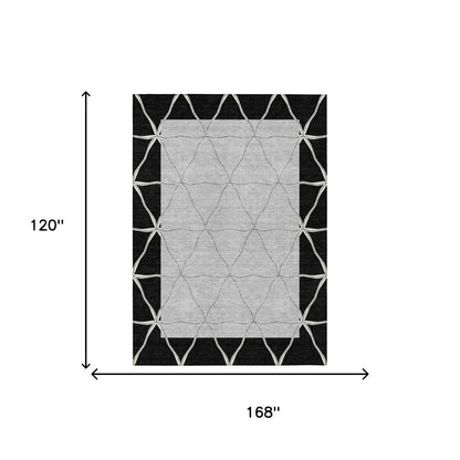 10' X 14' Black And Silver Geometric Washable Indoor Outdoor Area Rug