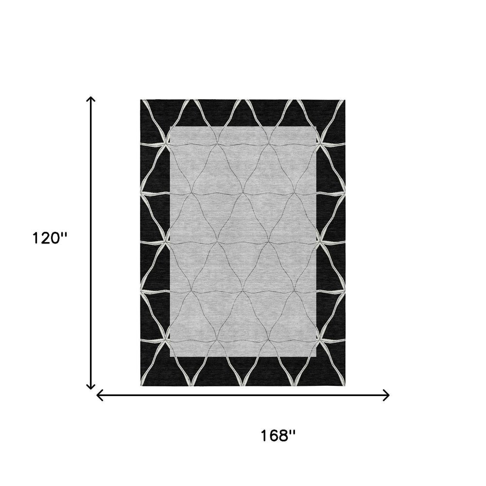 10' X 14' Black And Silver Geometric Washable Indoor Outdoor Area Rug — view 4