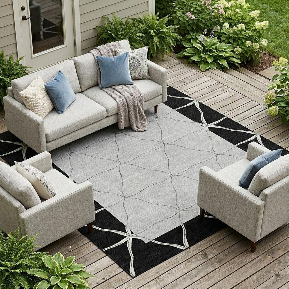 10' X 14' Black And Silver Geometric Washable Indoor Outdoor Area Rug HomeRoots