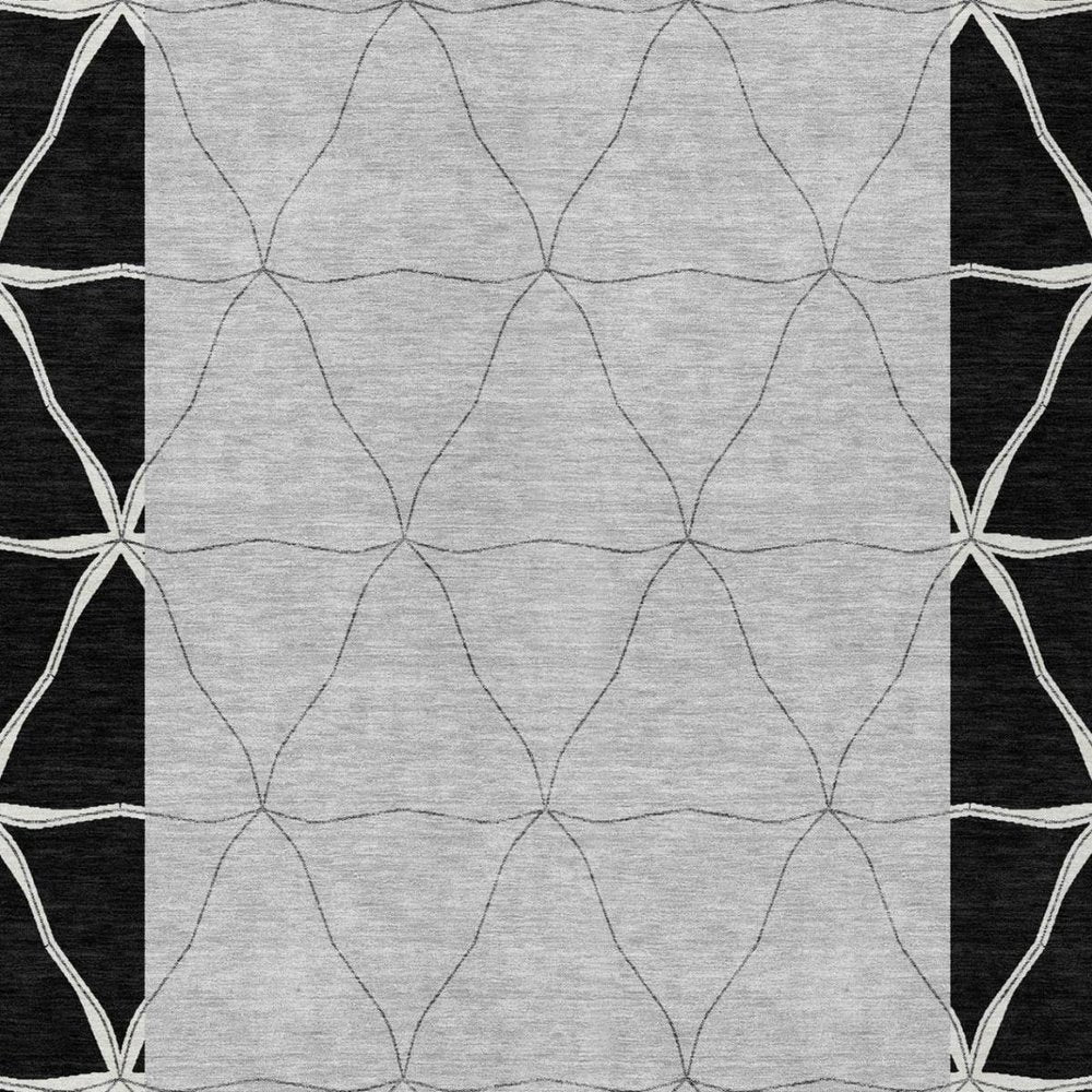 10' X 14' Black And Silver Geometric Washable Indoor Outdoor Area Rug