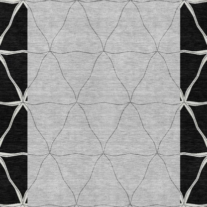 10' X 14' Black And Silver Geometric Washable Indoor Outdoor Area Rug