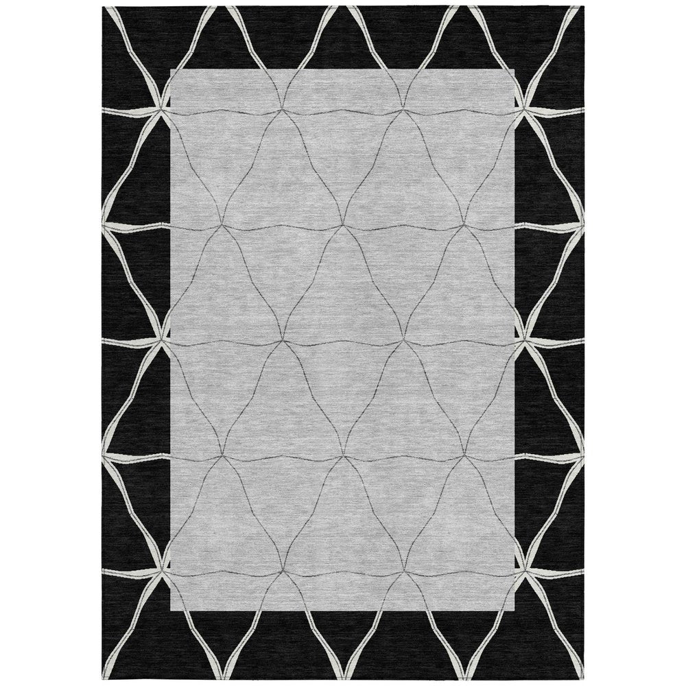 10' X 14' Black And Silver Geometric Washable Indoor Outdoor Area Rug — view 9