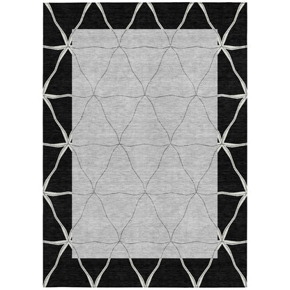 10' X 14' Black And Silver Geometric Washable Indoor Outdoor Area Rug