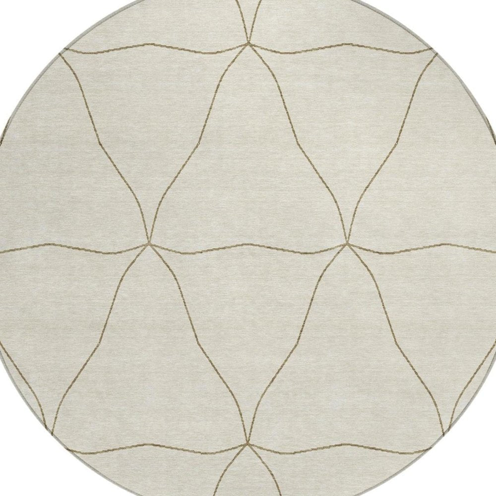 8' Coffee And Brown Round Geometric Washable Indoor Outdoor Area Rug