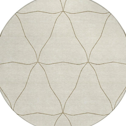 8' Coffee And Brown Round Geometric Washable Indoor Outdoor Area Rug