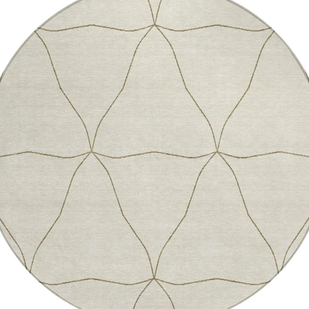 8' Coffee And Brown Round Geometric Washable Indoor Outdoor Area Rug — view 8