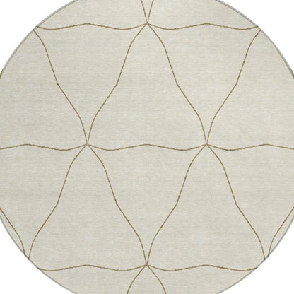 8' Coffee And Brown Round Geometric Washable Indoor Outdoor Area Rug