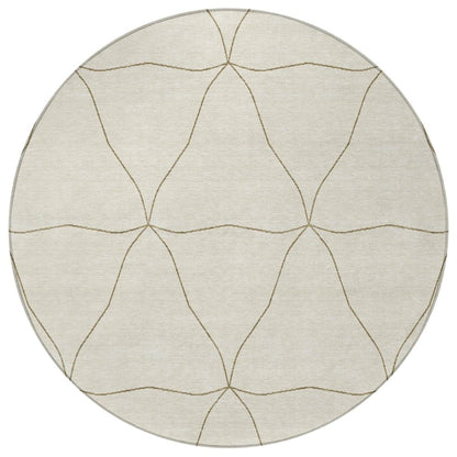 8' Coffee And Brown Round Geometric Washable Indoor Outdoor Area Rug