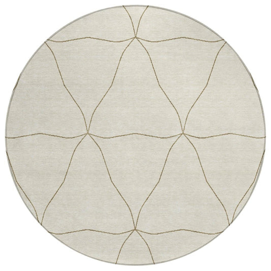 8' Coffee And Brown Round Geometric Washable Indoor Outdoor Area Rug