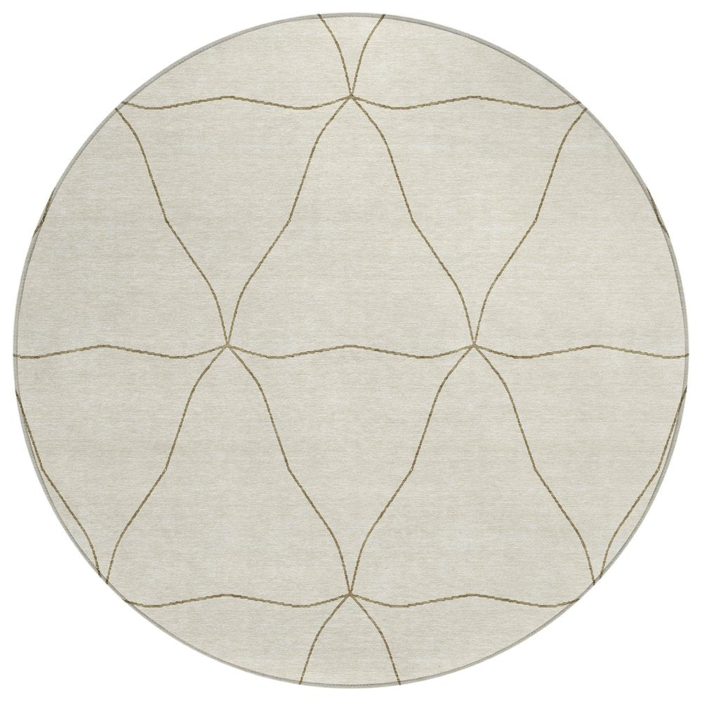 8' Coffee And Brown Round Geometric Washable Indoor Outdoor Area Rug HomeRoots