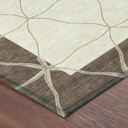 8' Coffee And Brown Round Geometric Washable Indoor Outdoor Area Rug