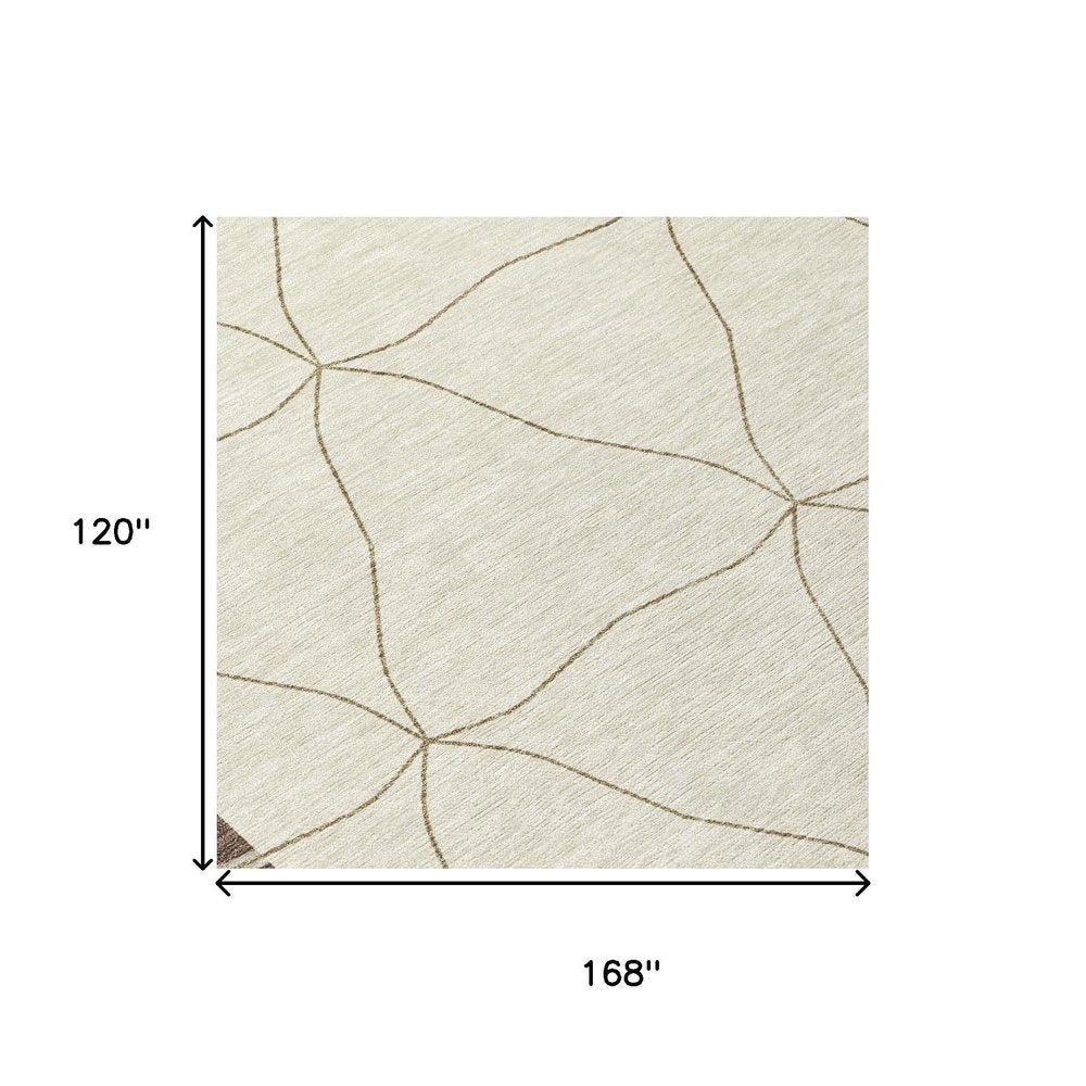 10' X 14' Coffee And Brown Geometric Washable Indoor Outdoor Area Rug — view 4
