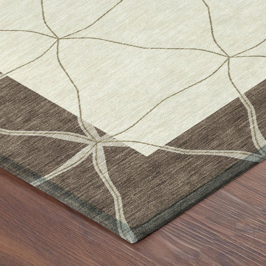 10' X 14' Coffee And Brown Geometric Washable Indoor Outdoor Area Rug