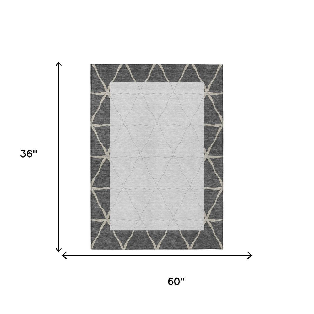 3' X 5' Graphite And Gray Geometric Washable Indoor Outdoor Area Rug HomeRoots