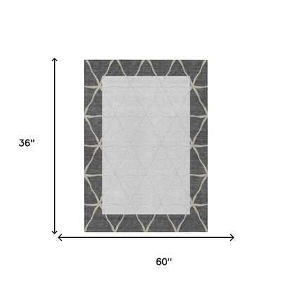 3' X 5' Graphite And Gray Geometric Washable Indoor Outdoor Area Rug HomeRoots