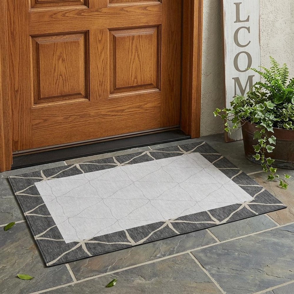3' X 5' Graphite And Gray Geometric Washable Indoor Outdoor Area Rug — view 5
