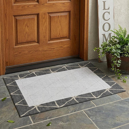 3' X 5' Graphite And Gray Geometric Washable Indoor Outdoor Area Rug HomeRoots
