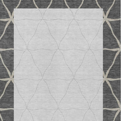 3' X 5' Graphite And Gray Geometric Washable Indoor Outdoor Area Rug