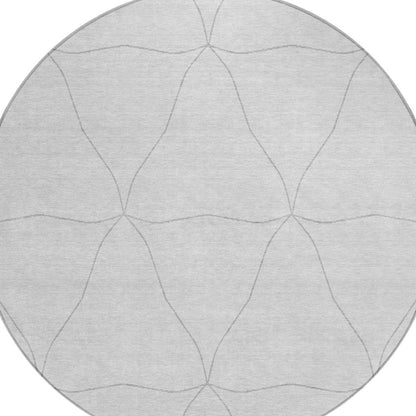 8' Graphite And Gray Round Geometric Washable Indoor Outdoor Area Rug