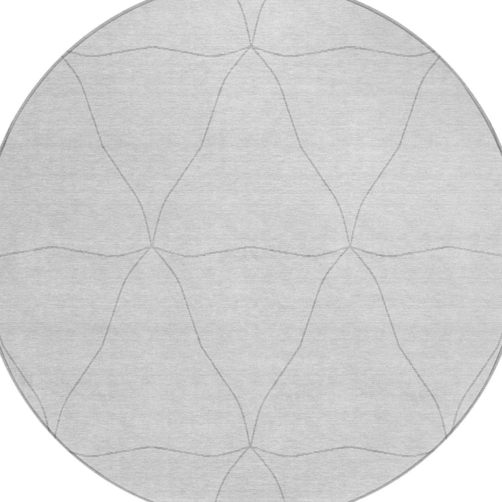 8' Graphite And Gray Round Geometric Washable Indoor Outdoor Area Rug — view 8