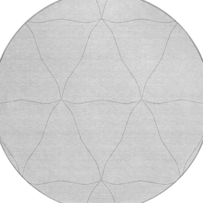 8' Graphite And Gray Round Geometric Washable Indoor Outdoor Area Rug