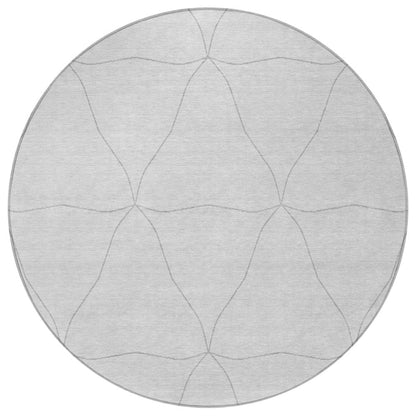 8' Graphite And Gray Round Geometric Washable Indoor Outdoor Area Rug