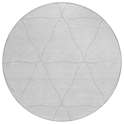 8' Graphite And Gray Round Geometric Washable Indoor Outdoor Area Rug