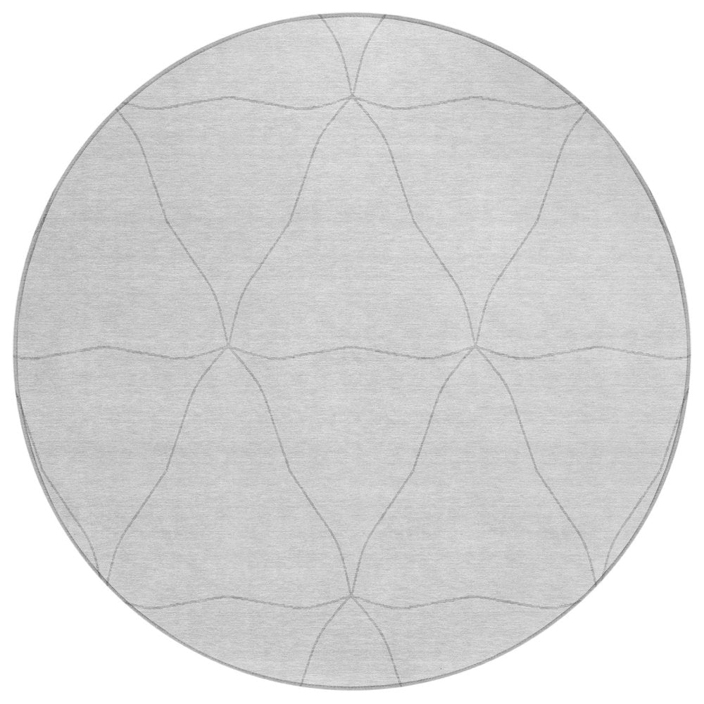8' Graphite And Gray Round Geometric Washable Indoor Outdoor Area Rug HomeRoots