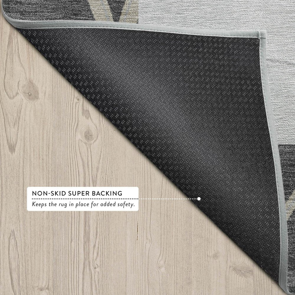 8' Graphite And Gray Round Geometric Washable Indoor Outdoor Area Rug — view 2