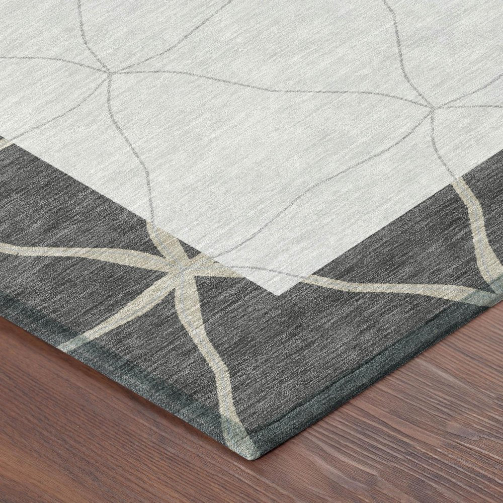 8' Graphite And Gray Round Geometric Washable Indoor Outdoor Area Rug HomeRoots