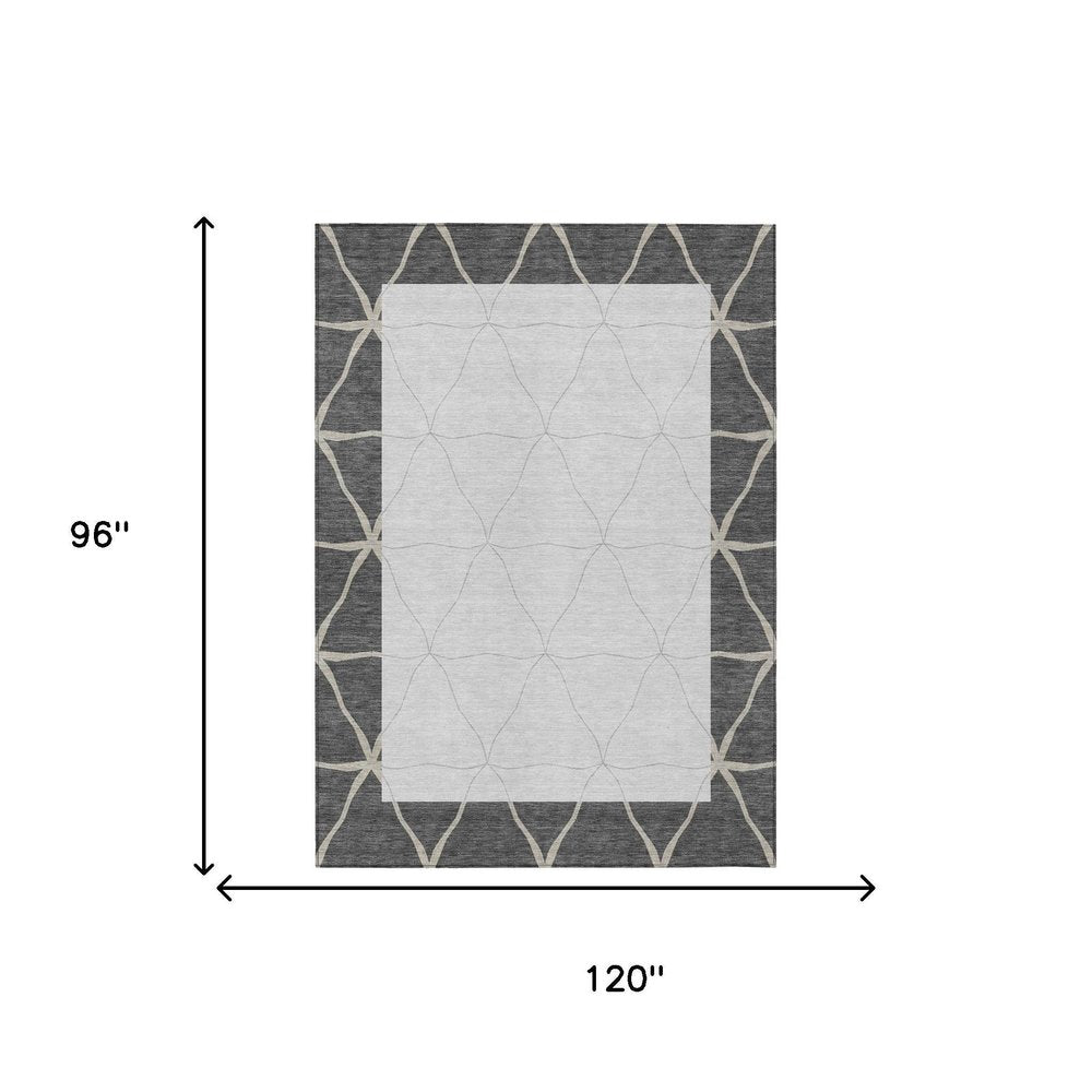 8' X 10' Graphite And Gray Geometric Washable Indoor Outdoor Area Rug HomeRoots