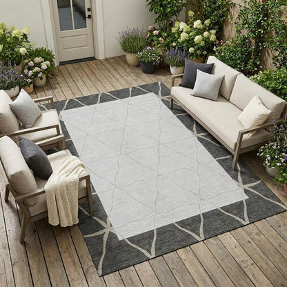8' X 10' Graphite And Gray Geometric Washable Indoor Outdoor Area Rug HomeRoots