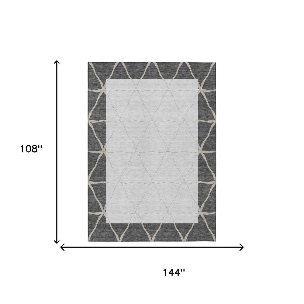 9' X 12' Graphite And Gray Geometric Washable Indoor Outdoor Area Rug — view 5