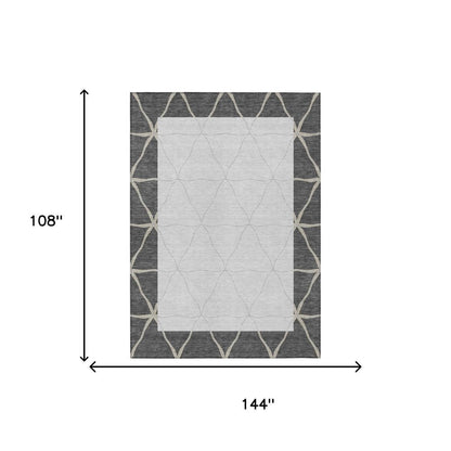 9' X 12' Graphite And Gray Geometric Washable Indoor Outdoor Area Rug HomeRoots