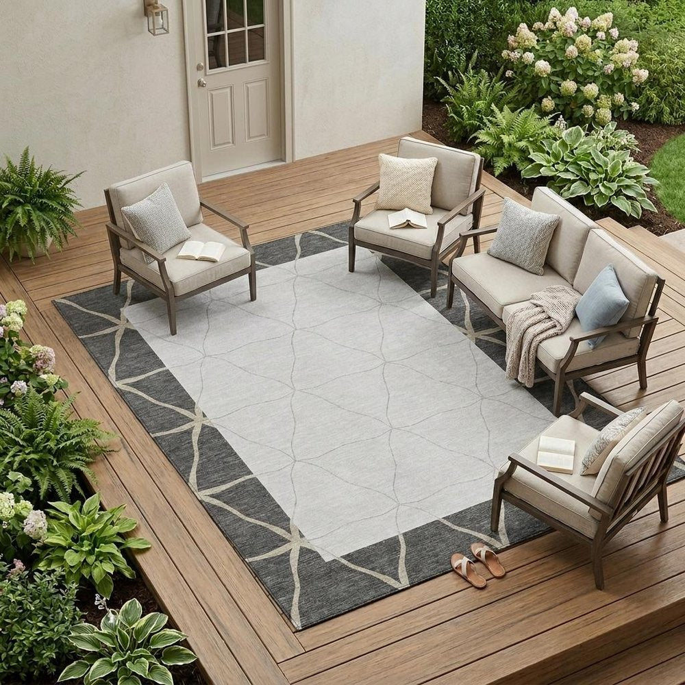 9' X 12' Graphite And Gray Geometric Washable Indoor Outdoor Area Rug — view 5