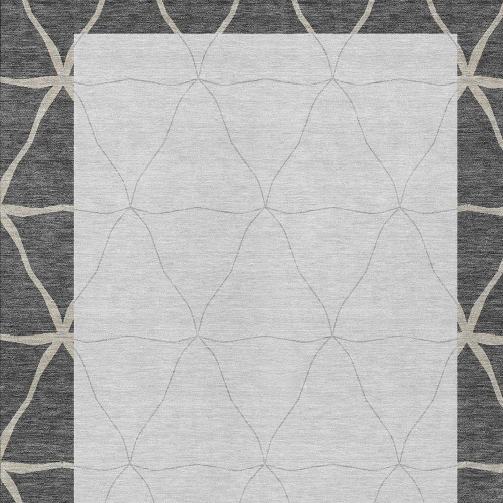 9' X 12' Graphite And Gray Geometric Washable Indoor Outdoor Area Rug