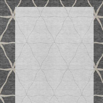 9' X 12' Graphite And Gray Geometric Washable Indoor Outdoor Area Rug