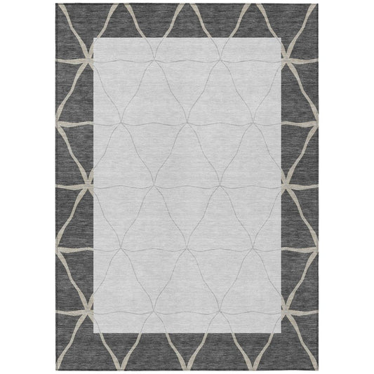 9' X 12' Graphite And Gray Geometric Washable Indoor Outdoor Area Rug