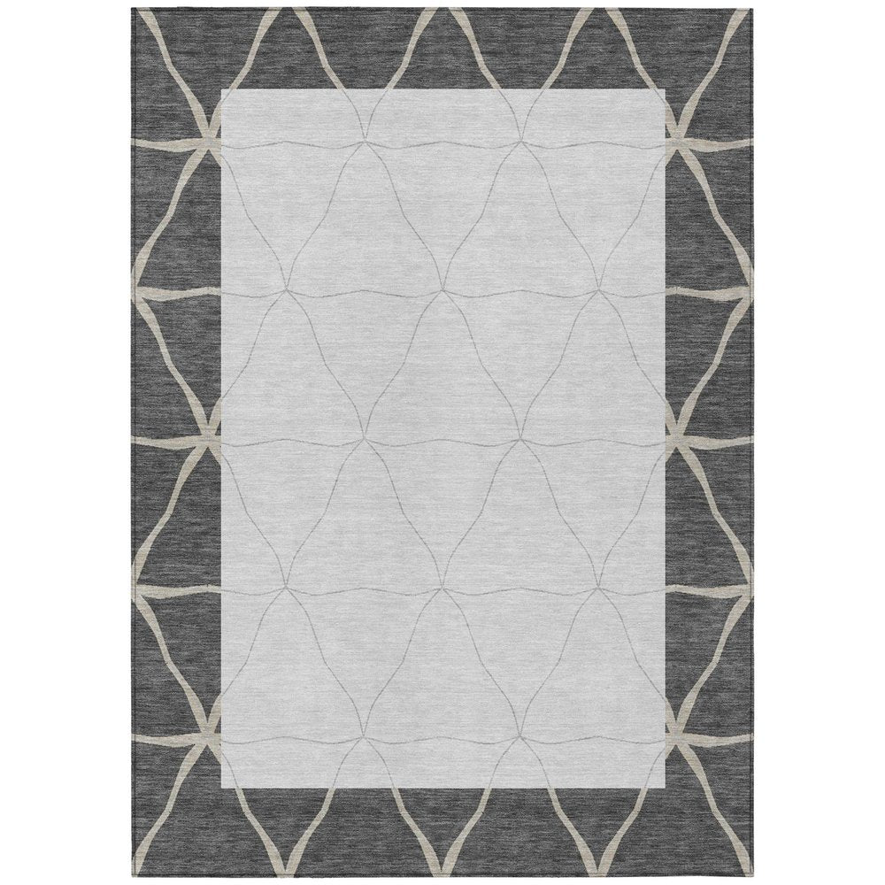 9' X 12' Graphite And Gray Geometric Washable Indoor Outdoor Area Rug