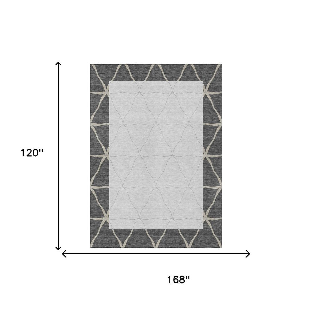 10' X 14' Graphite And Gray Geometric Washable Indoor Outdoor Area Rug HomeRoots