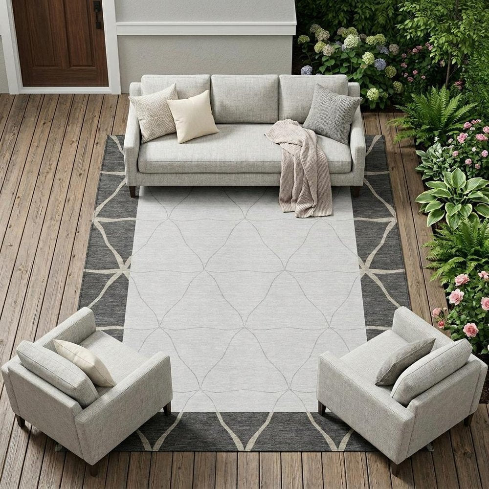 10' X 14' Graphite And Gray Geometric Washable Indoor Outdoor Area Rug HomeRoots