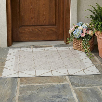 3' X 5' Ivory And Taupe Geometric Washable Indoor Outdoor Area Rug HomeRoots
