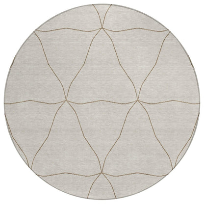 8' Ivory And Taupe Round Geometric Washable Indoor Outdoor Area Rug HomeRoots