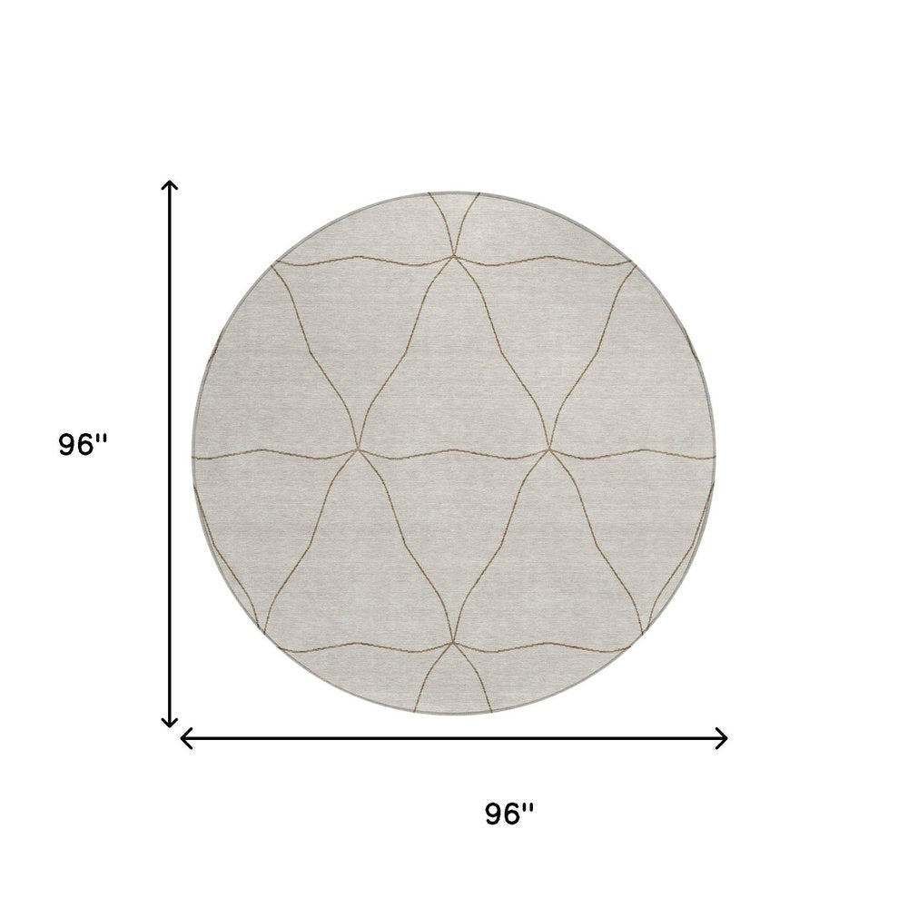 8' Ivory And Taupe Round Geometric Washable Indoor Outdoor Area Rug HomeRoots