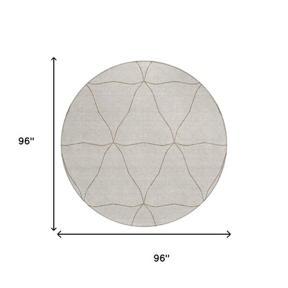 8' Ivory And Taupe Round Geometric Washable Indoor Outdoor Area Rug HomeRoots