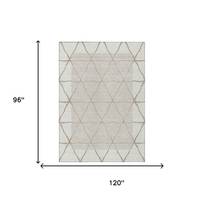 8' X 10' Ivory And Taupe Geometric Washable Indoor Outdoor Area Rug HomeRoots