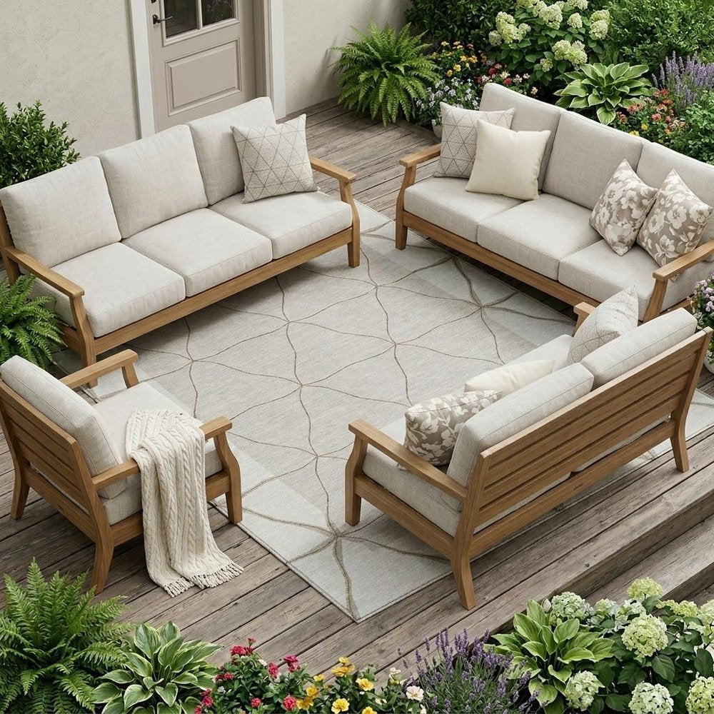 8' X 10' Ivory And Taupe Geometric Washable Indoor Outdoor Area Rug HomeRoots