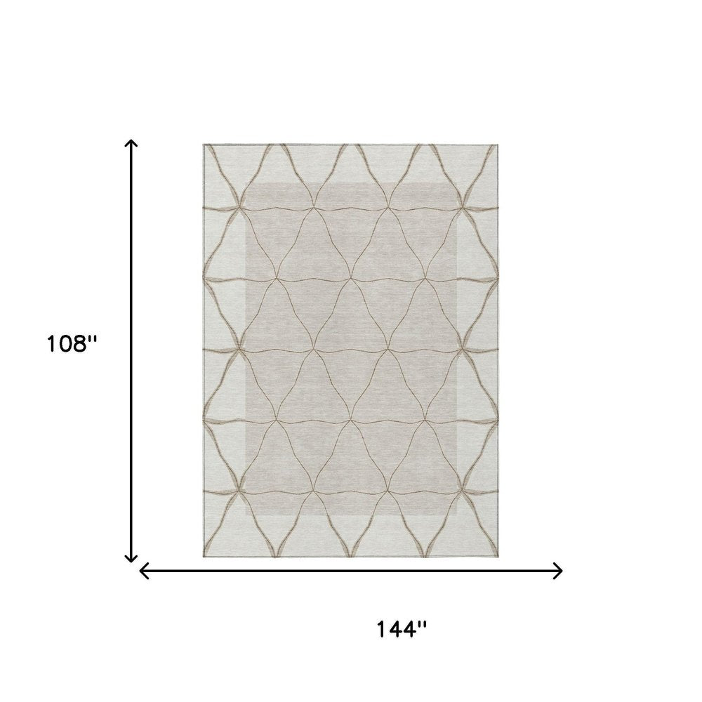 9' X 12' Ivory And Taupe Geometric Washable Indoor Outdoor Area Rug — view 4