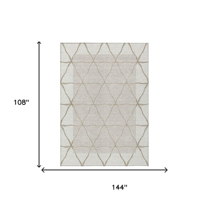 9' X 12' Ivory And Taupe Geometric Washable Indoor Outdoor Area Rug HomeRoots